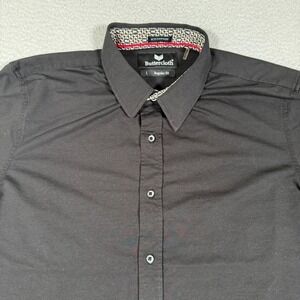 Buttercloth Shirt‎ Mens Large Black Icy Cotton Button Up Stretch Casual Preppy